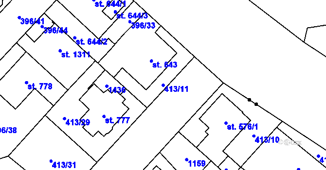 Parcela st. 413/11 v KÚ Zábřeh-Hulváky, Katastrální mapa