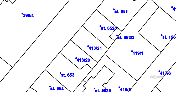 Parcela st. 413/21 v KÚ Zábřeh-Hulváky, Katastrální mapa