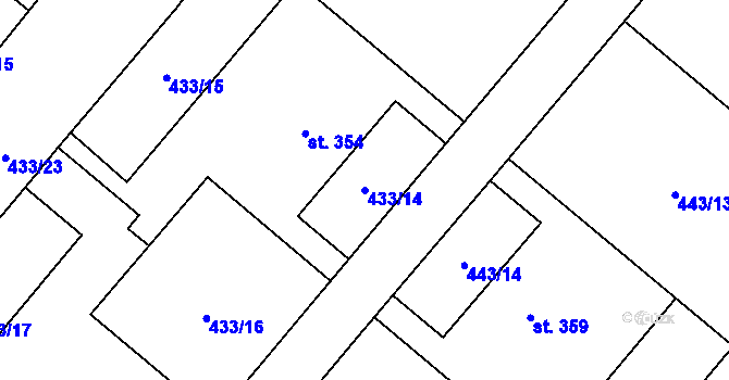 Parcela st. 433/14 v KÚ Zábřeh-Hulváky, Katastrální mapa