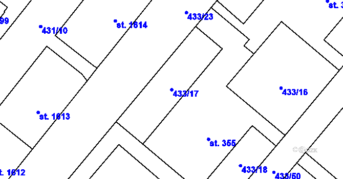 Parcela st. 433/17 v KÚ Zábřeh-Hulváky, Katastrální mapa