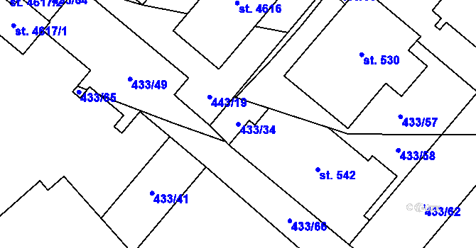 Parcela st. 433/34 v KÚ Zábřeh-Hulváky, Katastrální mapa
