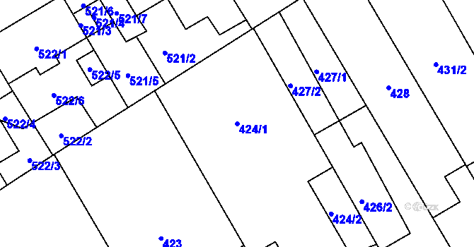 Parcela st. 424/1 v KÚ Vítkovice, Katastrální mapa