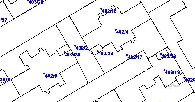 Parcela st. 402/28 v KÚ Vítkovice, Katastrální mapa