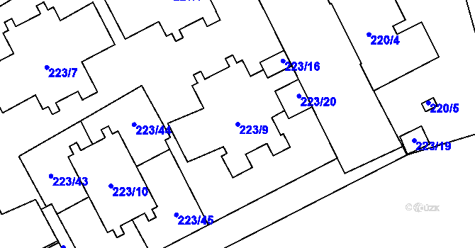 Parcela st. 223/9 v KÚ Vítkovice, Katastrální mapa