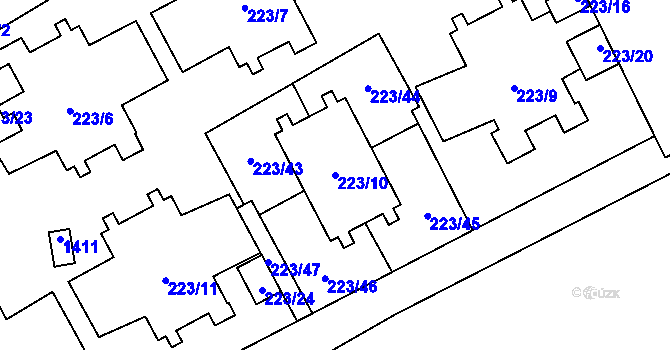 Parcela st. 223/10 v KÚ Vítkovice, Katastrální mapa