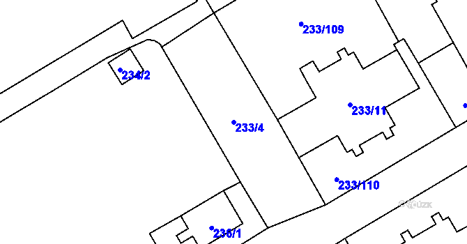Parcela st. 233/4 v KÚ Vítkovice, Katastrální mapa