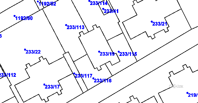 Parcela st. 233/19 v KÚ Vítkovice, Katastrální mapa