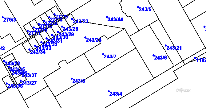 Parcela st. 243/7 v KÚ Vítkovice, Katastrální mapa