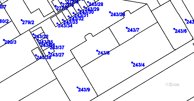 Parcela st. 243/8 v KÚ Vítkovice, Katastrální mapa