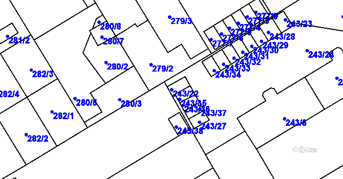 Parcela st. 243/22 v KÚ Vítkovice, Katastrální mapa