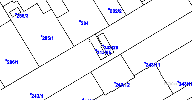 Parcela st. 243/25 v KÚ Vítkovice, Katastrální mapa