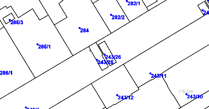 Parcela st. 243/26 v KÚ Vítkovice, Katastrální mapa