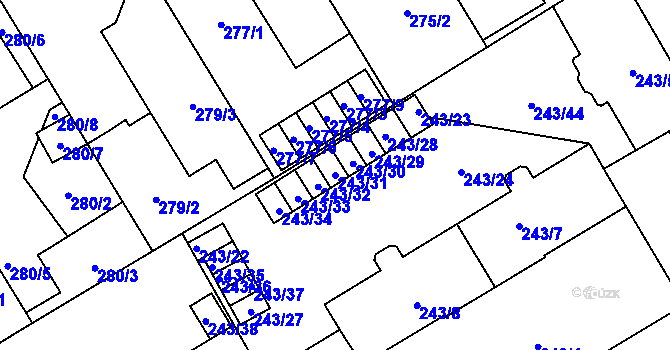Parcela st. 243/31 v KÚ Vítkovice, Katastrální mapa