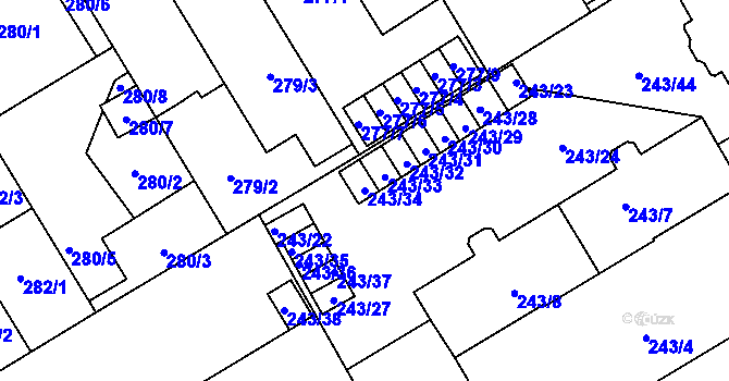 Parcela st. 243/34 v KÚ Vítkovice, Katastrální mapa