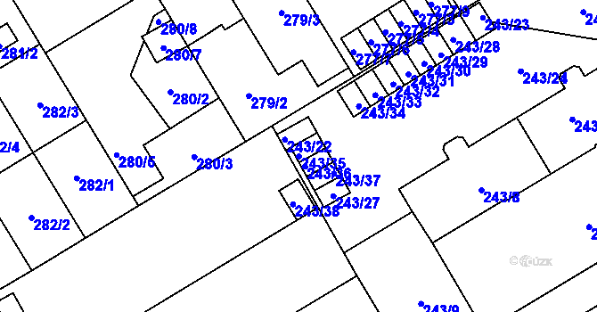 Parcela st. 243/35 v KÚ Vítkovice, Katastrální mapa