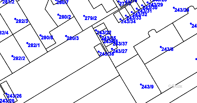 Parcela st. 243/38 v KÚ Vítkovice, Katastrální mapa