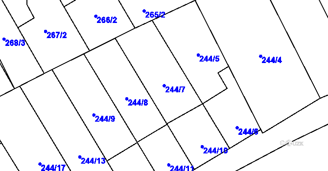 Parcela st. 244/7 v KÚ Vítkovice, Katastrální mapa