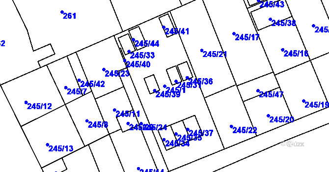 Parcela st. 245/1 v KÚ Vítkovice, Katastrální mapa
