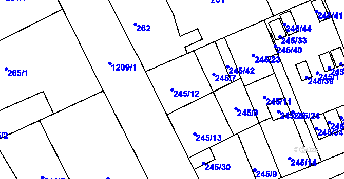 Parcela st. 245/12 v KÚ Vítkovice, Katastrální mapa