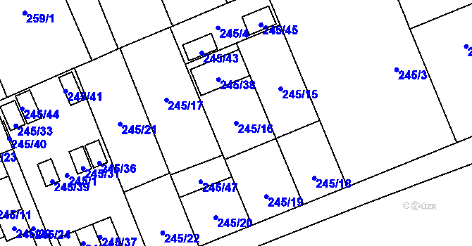 Parcela st. 245/16 v KÚ Vítkovice, Katastrální mapa