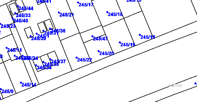 Parcela st. 245/20 v KÚ Vítkovice, Katastrální mapa