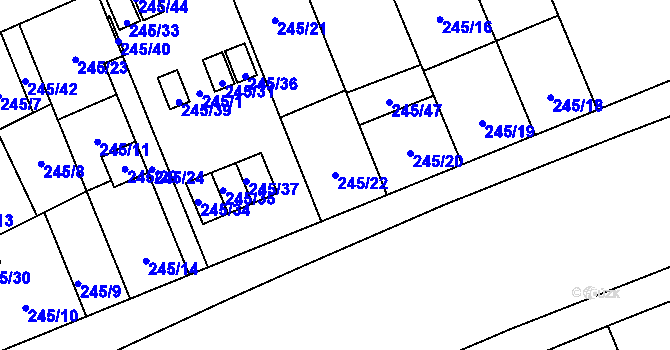 Parcela st. 245/22 v KÚ Vítkovice, Katastrální mapa
