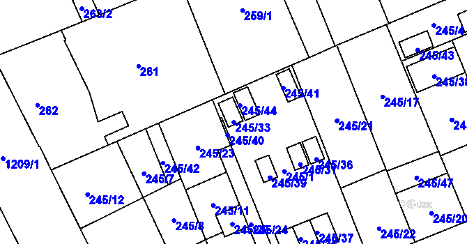 Parcela st. 245/33 v KÚ Vítkovice, Katastrální mapa