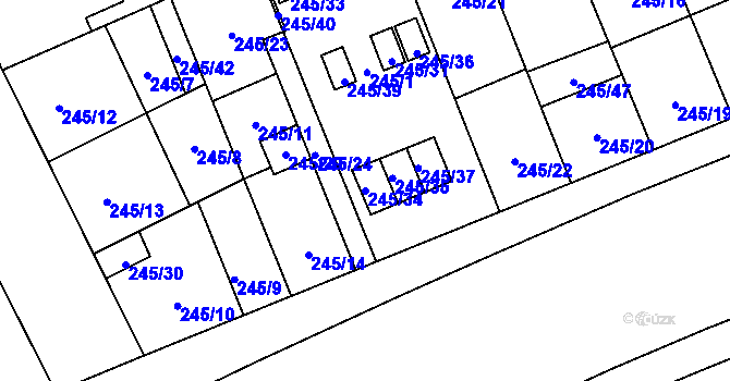 Parcela st. 245/34 v KÚ Vítkovice, Katastrální mapa