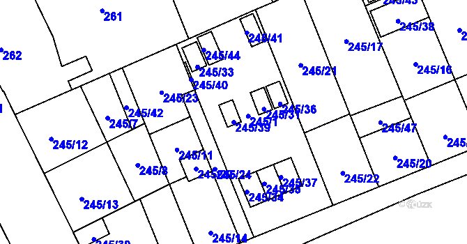 Parcela st. 245/39 v KÚ Vítkovice, Katastrální mapa