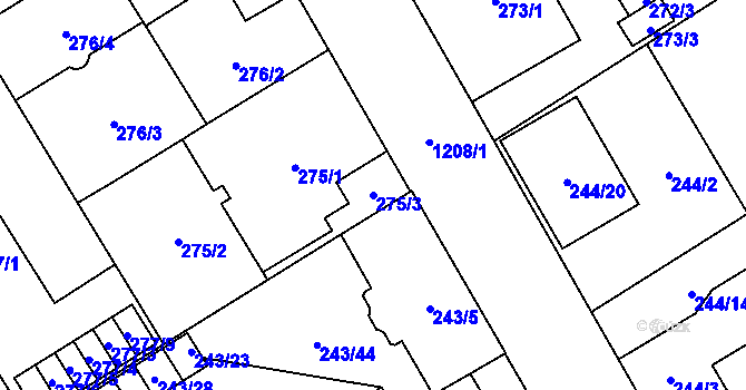 Parcela st. 275/3 v KÚ Vítkovice, Katastrální mapa