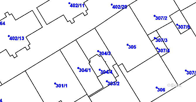 Parcela st. 304/2 v KÚ Vítkovice, Katastrální mapa