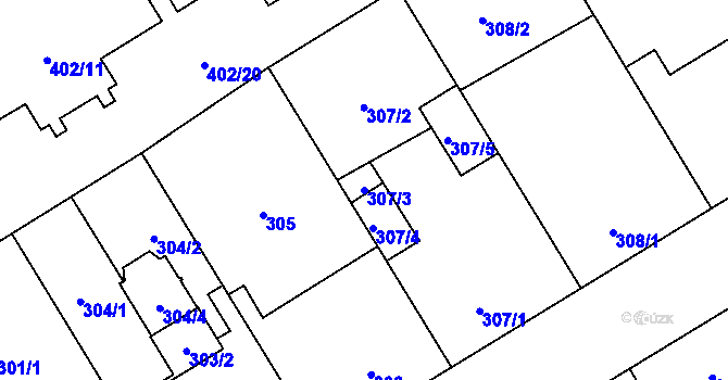 Parcela st. 307/3 v KÚ Vítkovice, Katastrální mapa