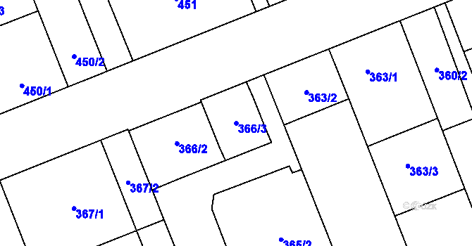 Parcela st. 366/3 v KÚ Vítkovice, Katastrální mapa