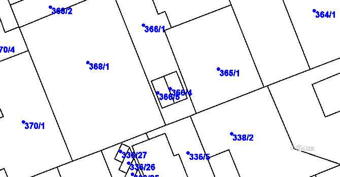 Parcela st. 366/4 v KÚ Vítkovice, Katastrální mapa