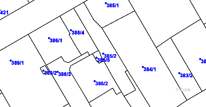 Parcela st. 385/2 v KÚ Vítkovice, Katastrální mapa