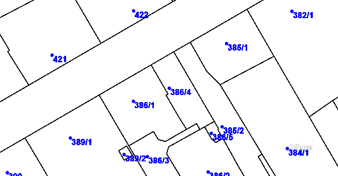 Parcela st. 386/4 v KÚ Vítkovice, Katastrální mapa