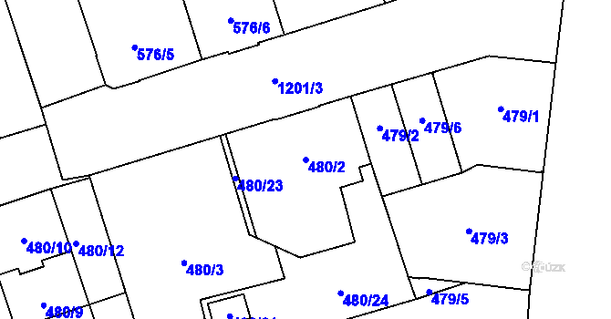 Parcela st. 480/2 v KÚ Vítkovice, Katastrální mapa