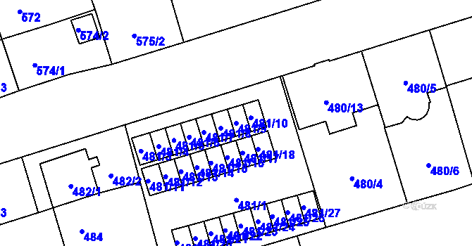 Parcela st. 481/9 v KÚ Vítkovice, Katastrální mapa