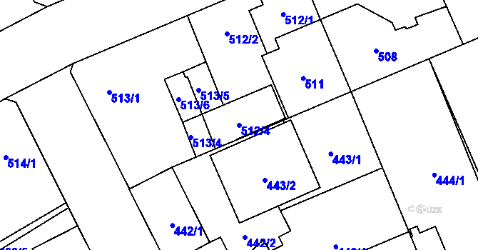Parcela st. 512/4 v KÚ Vítkovice, Katastrální mapa