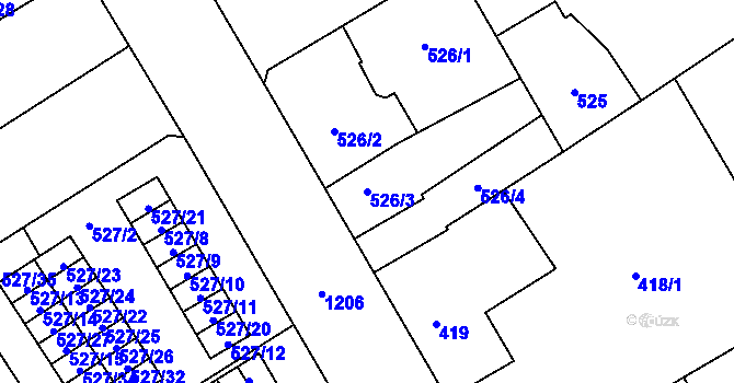 Parcela st. 526/3 v KÚ Vítkovice, Katastrální mapa