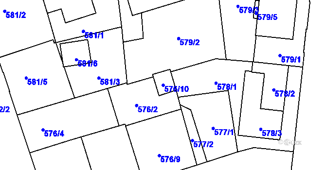 Parcela st. 576/10 v KÚ Vítkovice, Katastrální mapa