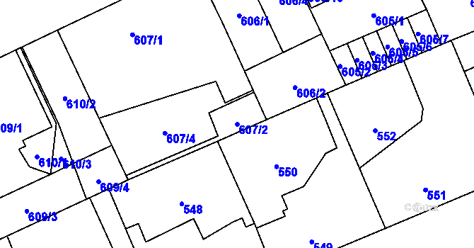 Parcela st. 607/2 v KÚ Vítkovice, Katastrální mapa