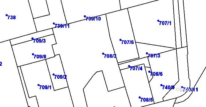 Parcela st. 708/3 v KÚ Vítkovice, Katastrální mapa