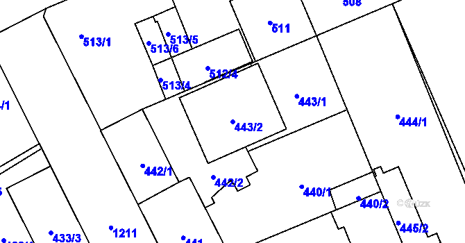 Parcela st. 443/2 v KÚ Vítkovice, Katastrální mapa