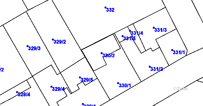 Parcela st. 330/2 v KÚ Vítkovice, Katastrální mapa