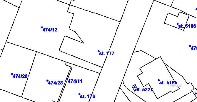 Parcela st. 177 v KÚ Zábřeh-VŽ, Katastrální mapa
