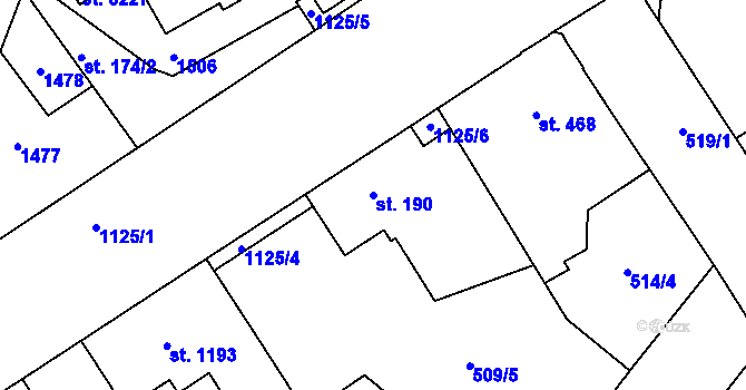 Parcela st. 190 v KÚ Zábřeh-VŽ, Katastrální mapa