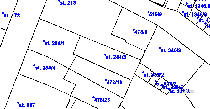 Parcela st. 284/3 v KÚ Zábřeh-VŽ, Katastrální mapa