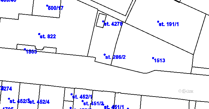 Parcela st. 286/2 v KÚ Zábřeh-VŽ, Katastrální mapa