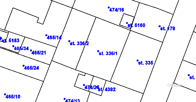 Parcela st. 336/1 v KÚ Zábřeh-VŽ, Katastrální mapa